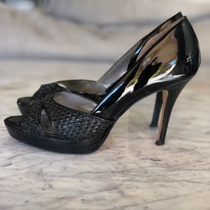 Marc Fisher open toe patent leather pump 6.5